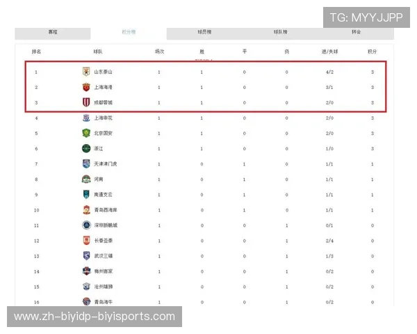 目前中超联赛的排名及各队积分情况